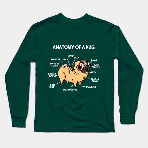 Anatomy of a Pug Long Sleeve T-Shirt by Nissa Elise